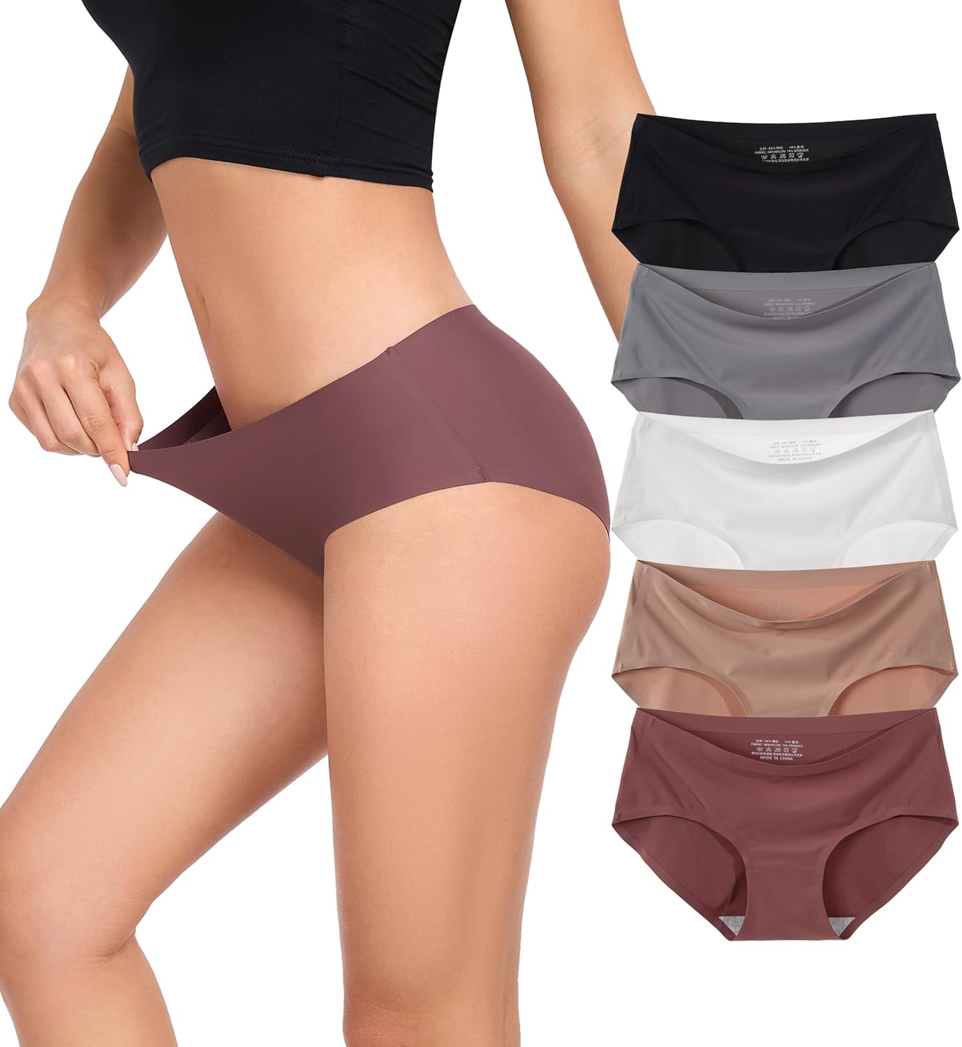 Seamless Underwear Women No Show Hipster Panties Mid Rise Full Coverage Soft Panties