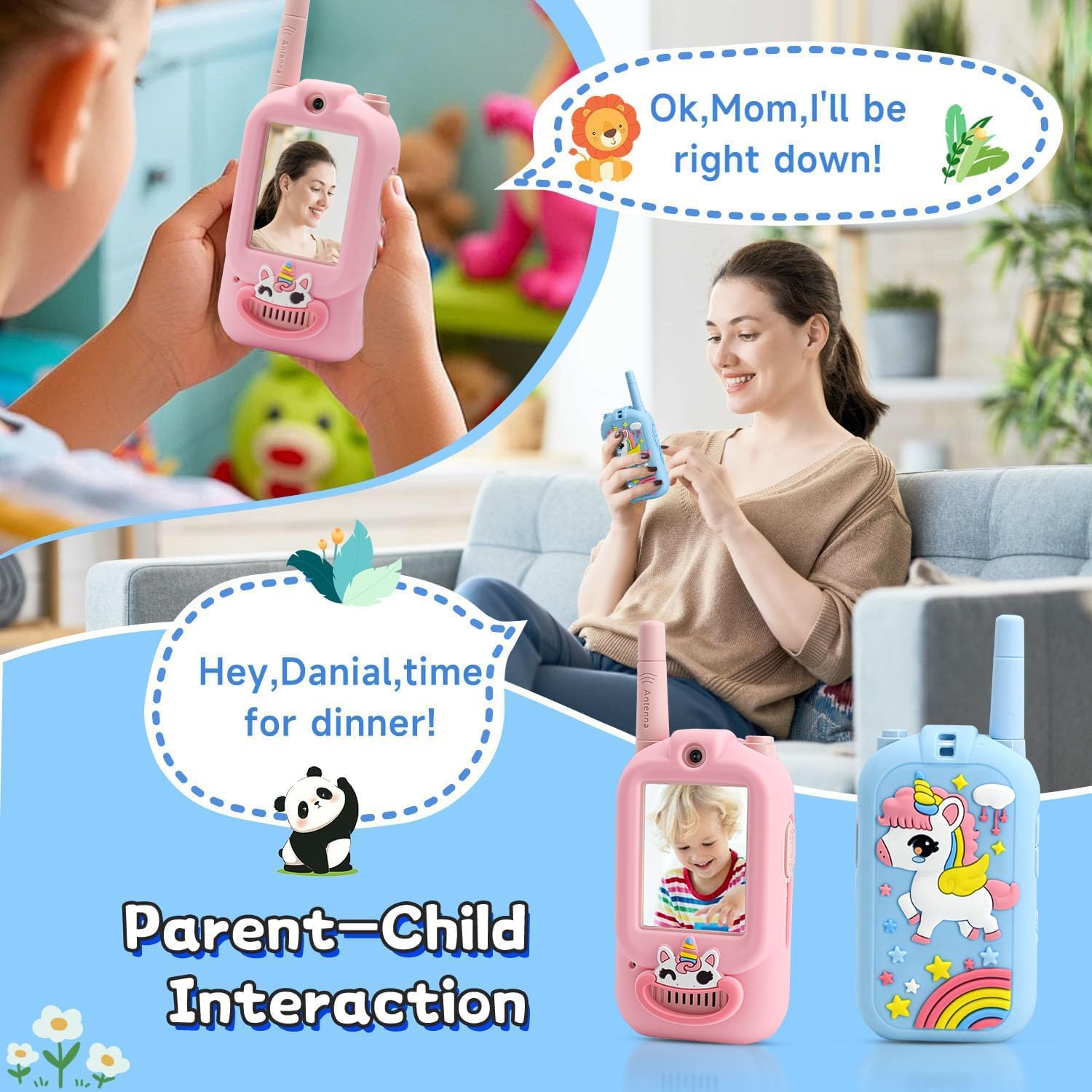 Video Walkie Talkies for Kids Ages 3-12, 2 Pack Rechargeable Video Intercom Toys with Camera, Indoor Outdoor Adventure Games for Family Camping Hiking Birthday Gifts for Boys Girls (New Blue/Pink)