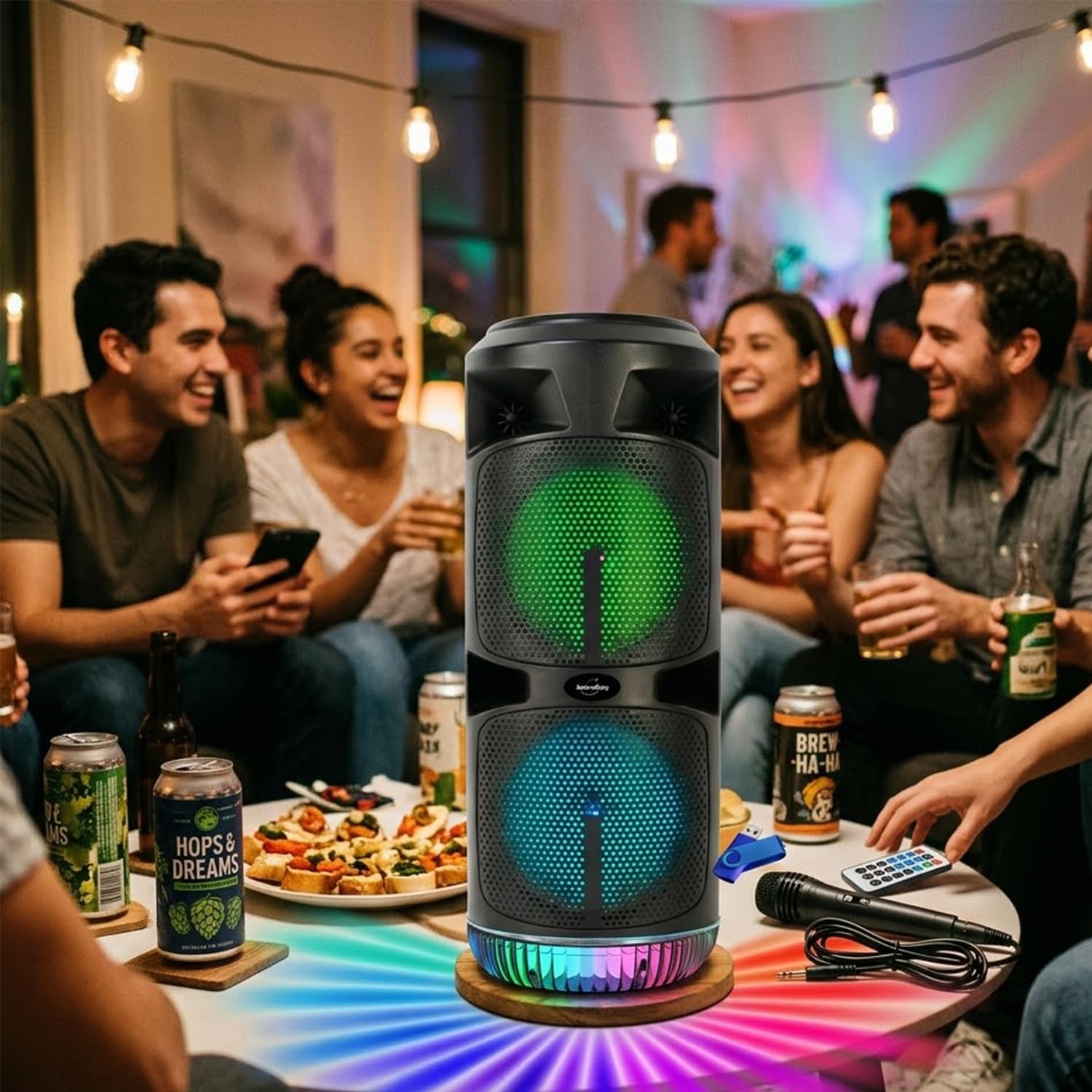 Enceinte Sono DJ Bluetooth KA03-XXL sans Fil 450W Karaoké Entre amies - USB Radio FM LED, Jeu de lumière Ovni multifaisceaux