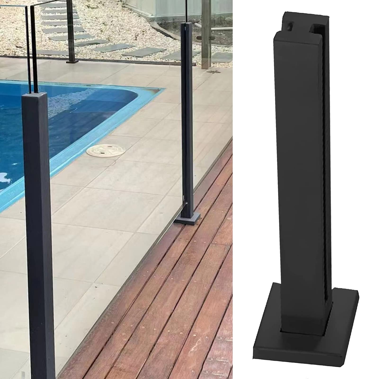 Poteau garde-corps verre inox noir 115cm solide et stable facile à monter soi-même