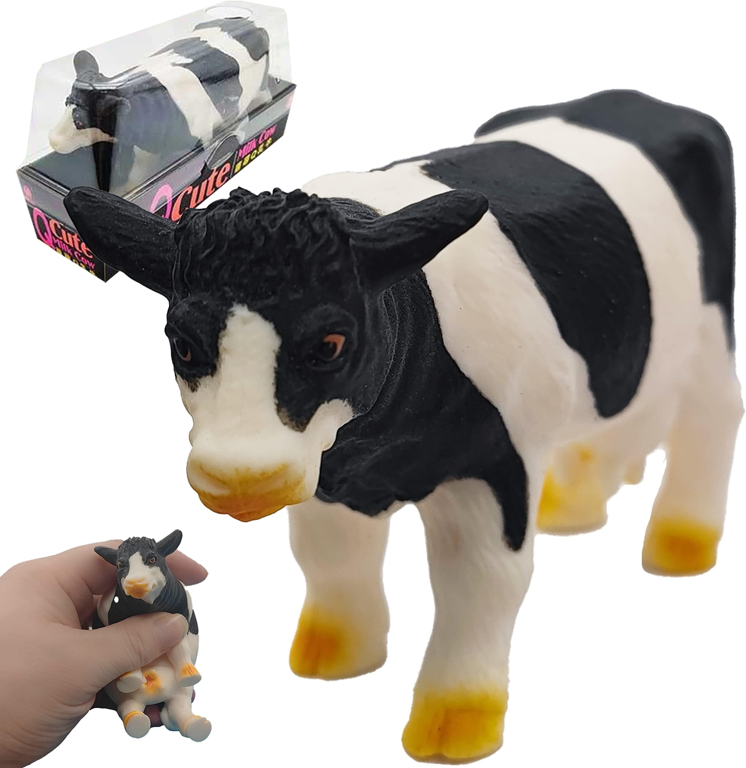 Funny Cute Cow Toy for Kids and Adults, Realistic Decoration, Solid Stuffed Toy,Pull, Stretch and Squeeze Stress Toy, Decompression Anxiety Relief Gift for Easter, Birthday, Classroom (Black)