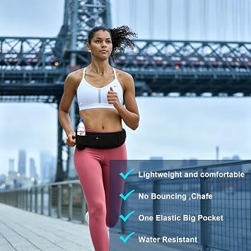 Running Hydration Belt with Water Bottle Holder, Phone Storage, Black