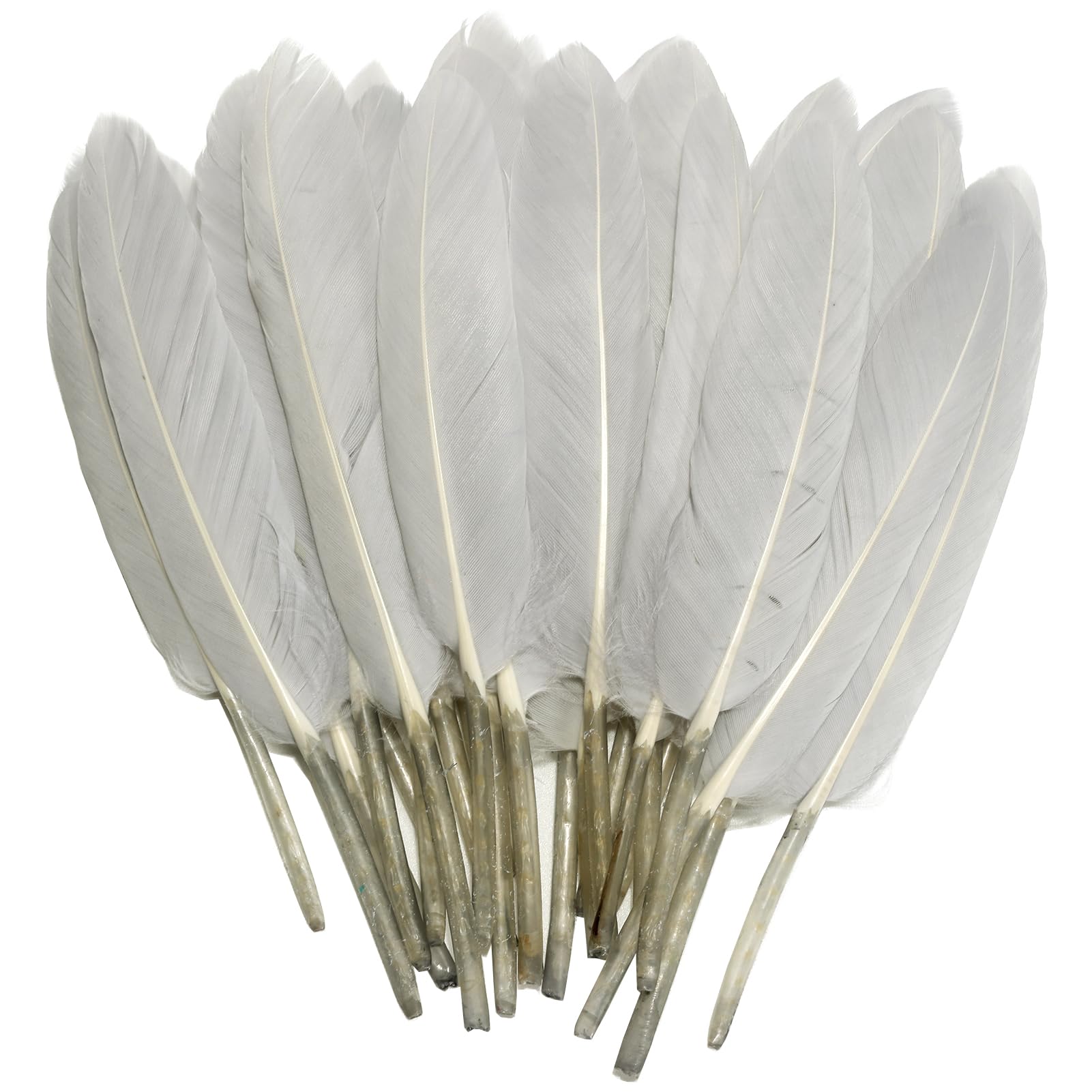 FeelfunFeather 120pcs Light Grey Goose Cochettes Feather Natural Bulk 4-6 inch 10-15cm for Wedding Party Christmas Decorations DIY Crafts Goose Cochettes Feather