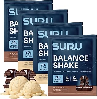 Balance Shake for Blood Sugar Support – Glucose Control Protein Shake w/GLP-1 Support, Low Glycemic Nutrition, 20g Vegan Protein, 6g Fiber, 140 Calories, Great for Diabetics, Vanilla + Chocolate