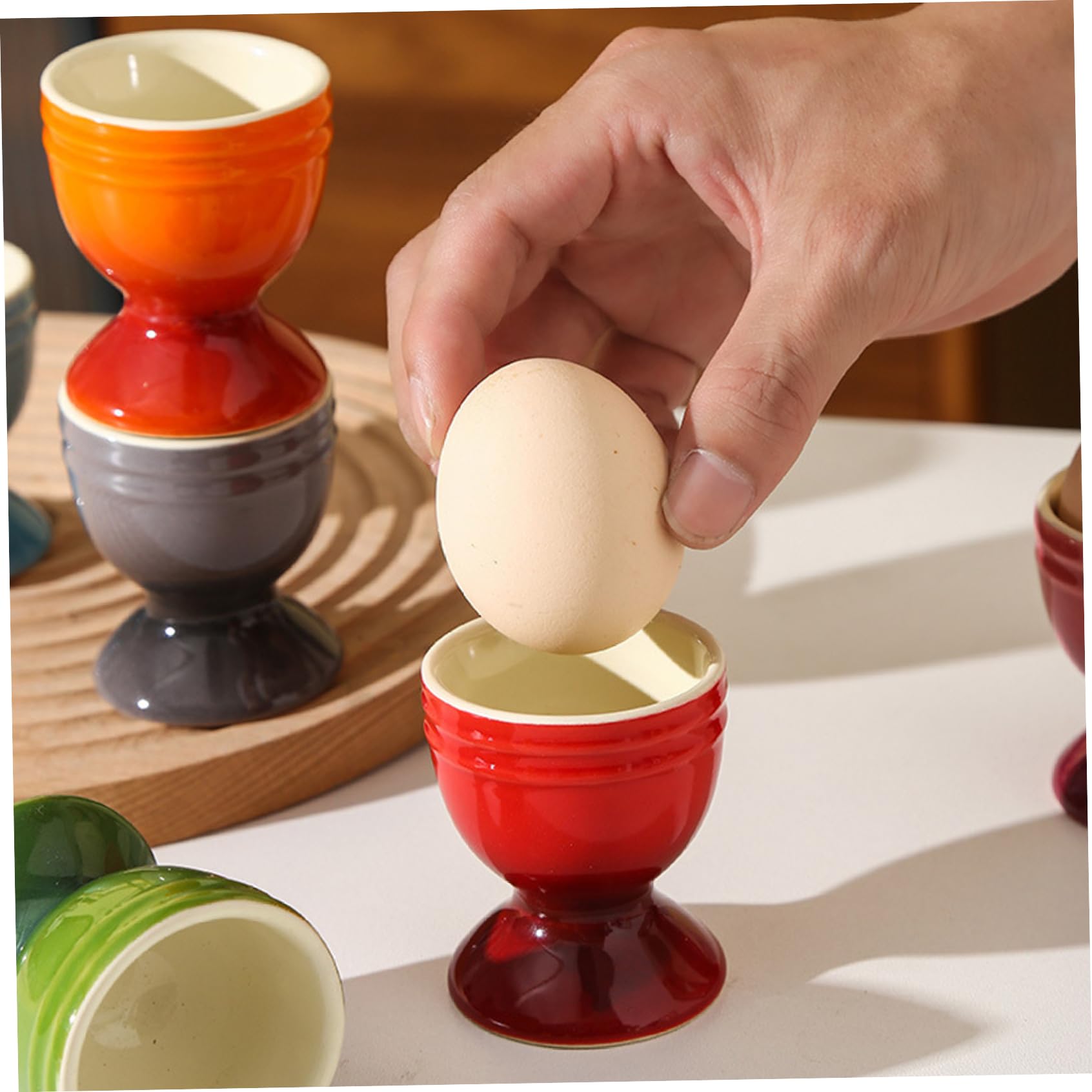 Lot de 6 coquetiers en céramique antidérapants pour œufs à la Coque, Organiseur de Rangement pour œufs à la Coque, Petit déjeuner, Brunch, fête 6, x 2 cm