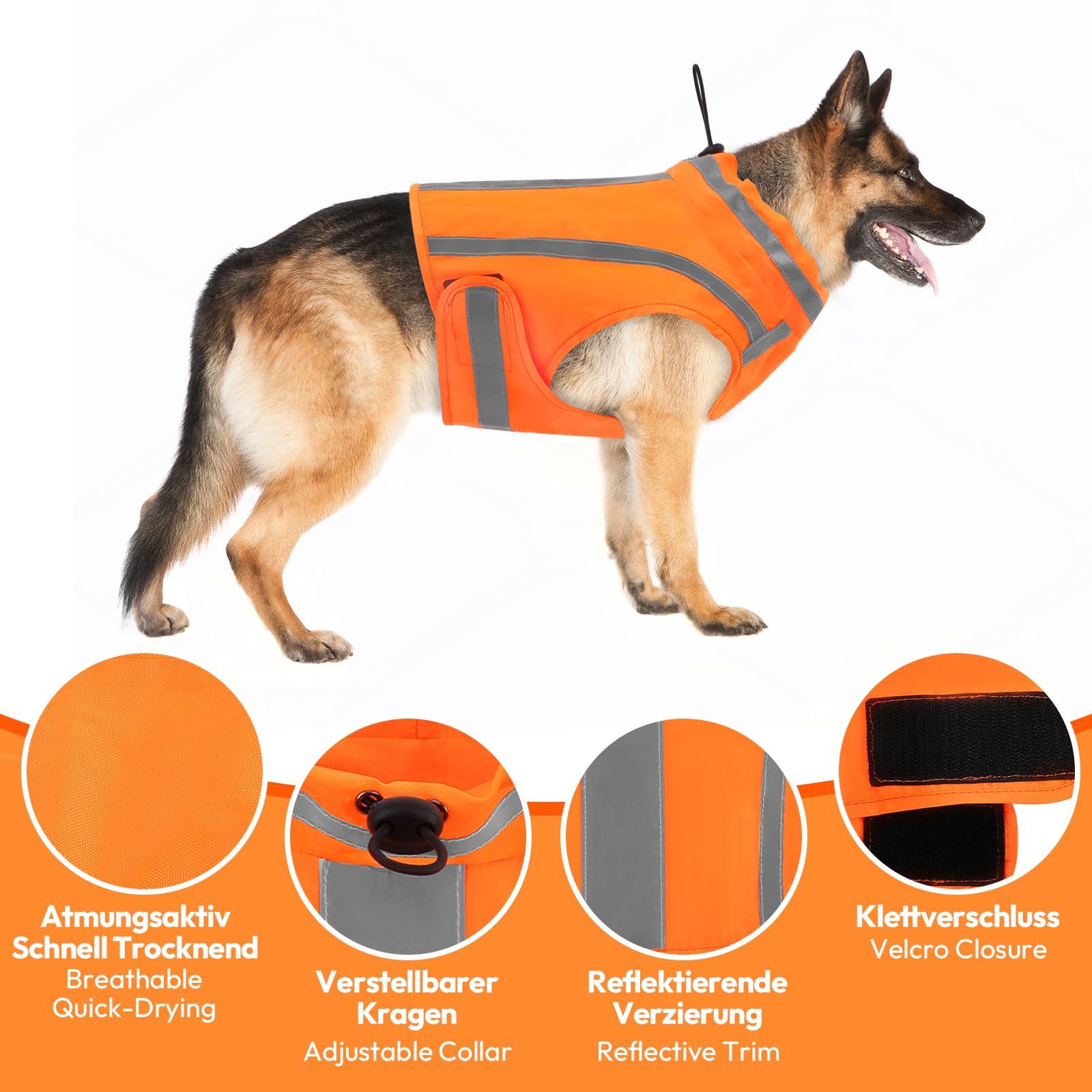 KONVINIT Hunde Warnweste Hund Sicherheitsweste mit Reflektierenden Hundeweste Sicherheitsweste für Hunde zur Jagd Reflektorweste Hund für mehr Sicherheit mit Klettverschluss, Neon-Gelb，M