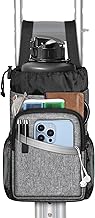 FINPAC Crutch Accessories Bag, Water-Resistant Storage Organizer Tote Bag with Drink Holder and Zipper Pouch for Crutches, Underarm Crutches Attachment, Gray