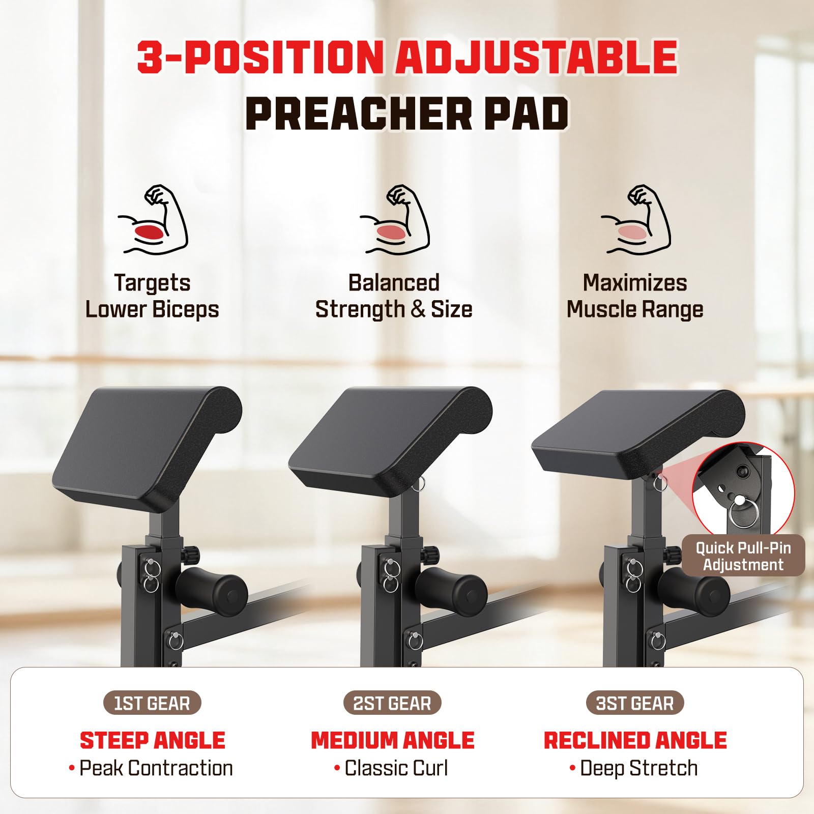 Adjustable Weight Bench with Leg Extension and Preacher Curl Pad | Foldable Workout Bench, 10 Positions Incline Decline Flat Full Body Home Gym Strength Training, 800 lbs Capacity Bench Press