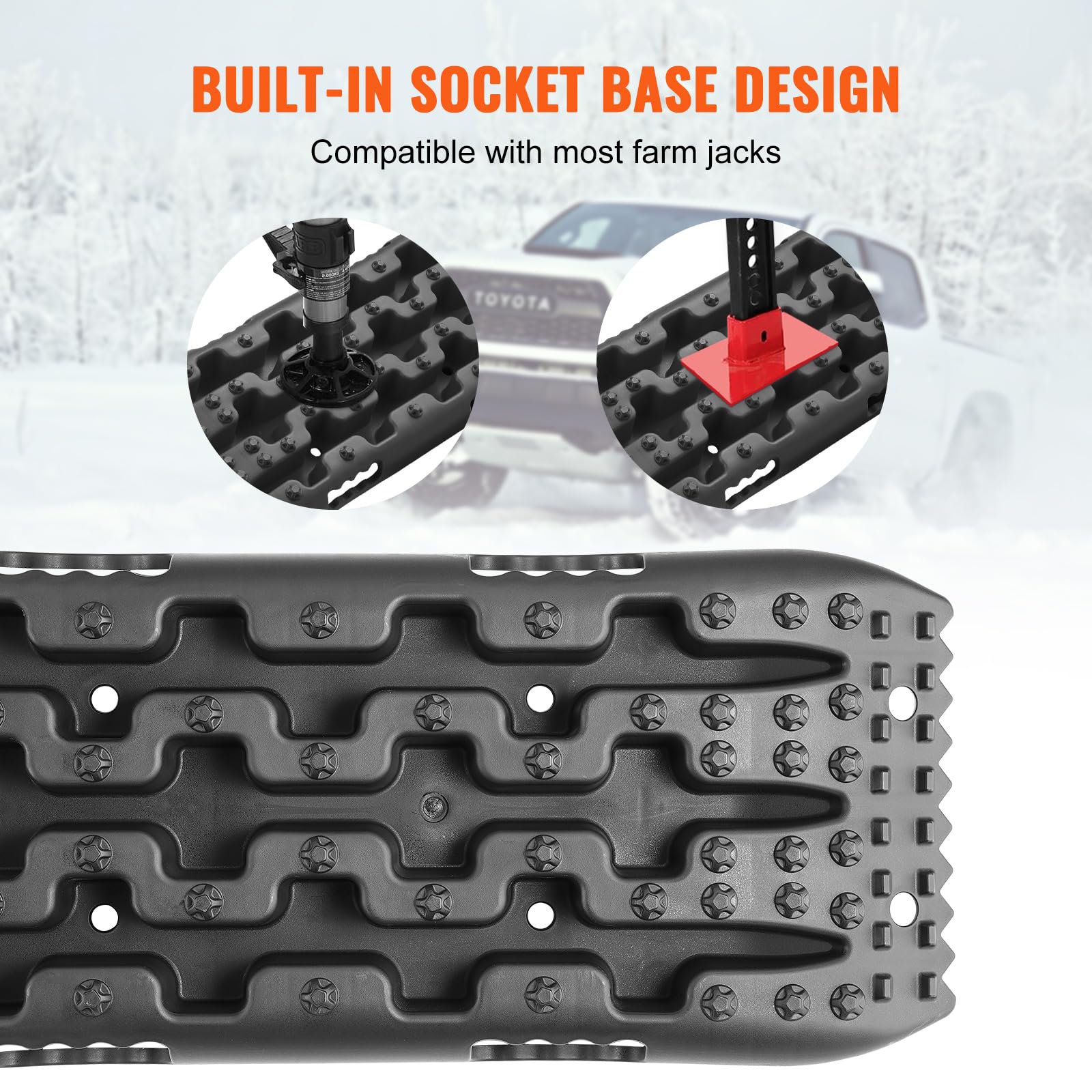 VEVOR Placa de Aterrizaje de PP 10 T Estera de Tracción para Todoterreno/Coche/Pick-up/SUV/RV Tabla de Recuperación de Arena y Lodo de Nieve Bolsa de Almacenamiento, Corta, Negra, 2 Piezas