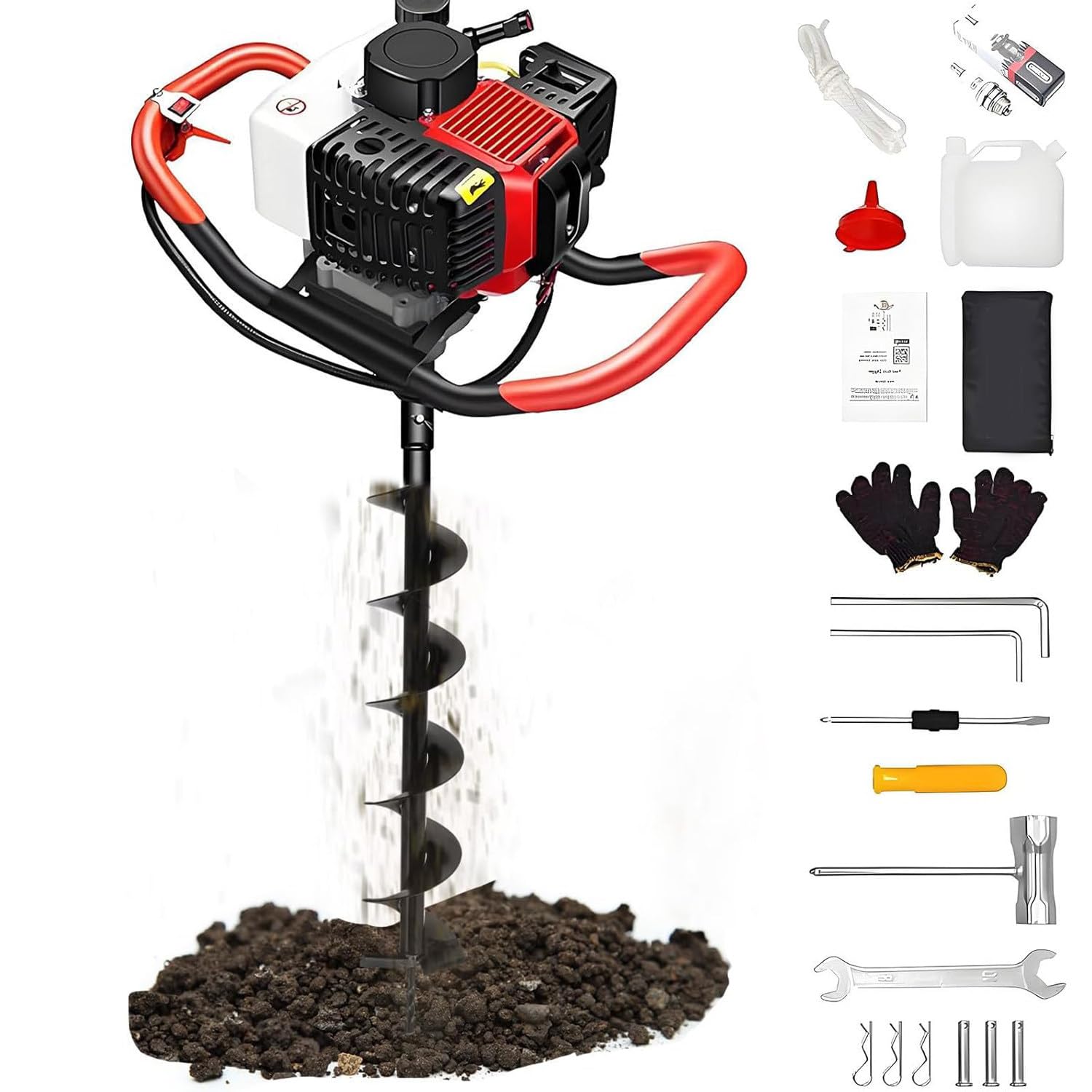 Trivella a Benzina 199cc 4 Tempi,Mototrivella Professionale per Terreno,Diametro Punta Versatile,Serbatoio 1200ml,per Orti,Giardini,Recinzioni e Installazioni Civili 12cm
