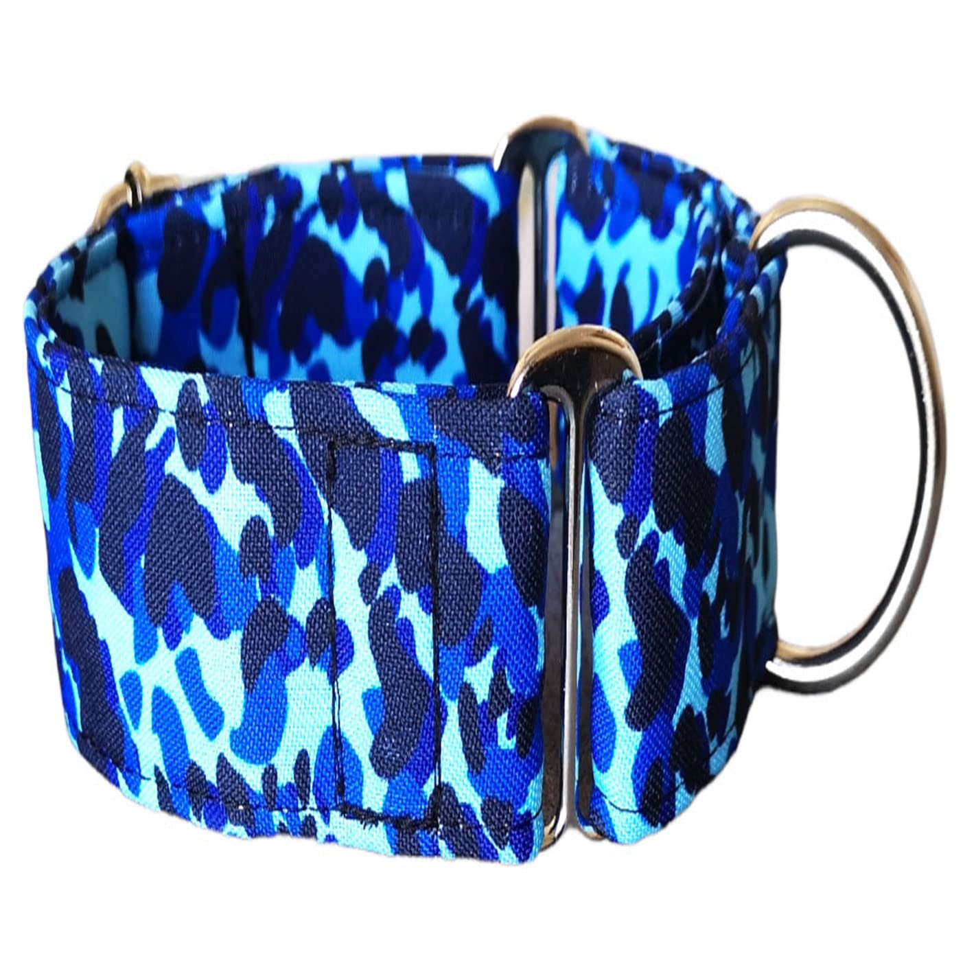 Collar Martingale/Correa/Cinturon Seguridad LEOPARD BLUE para Perro Galgo Greyhound - Hecho a Mano en España