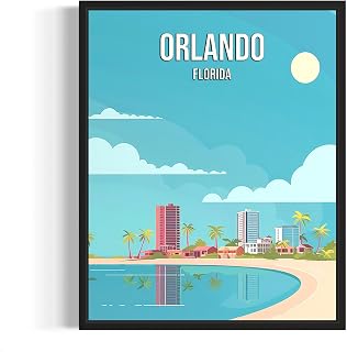 Orlando Florida City Poster Art Print, Skyline Cityscape Wall Art Illustration Posters, Landscape Travel Map Decor Gallery 24B (Orlando Florida, 11 x 14 inches, Black Frame)