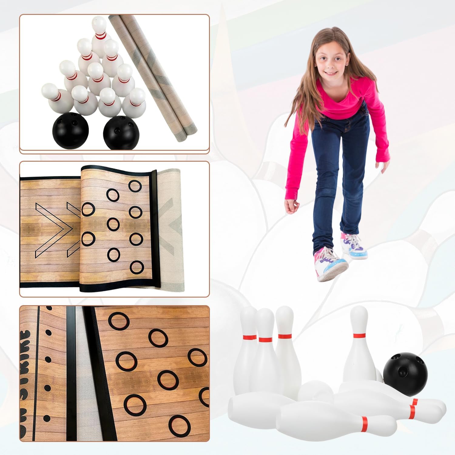 Mini Bowling Set Bowling Alley & Lane Games Indoor Outdoor Home Bowling Set Bowling Pins & Ball Set for Backyard, Lawn, Party Games