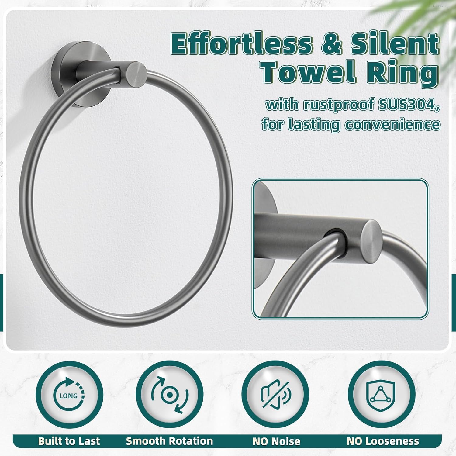 APLusee Gunmetal Gray 304 Stainless Steel Double Toilet Paper Holder with Shelf, Towel Ring Bundle, Wall Mounted