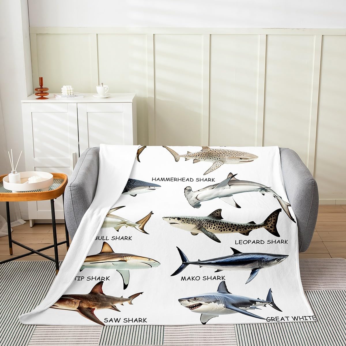 Erosebridal Shark Fleece Blanket Queen 90x90,3D Shark Flannel Blanket,Underwater Sea Animals Fuzzy Plush Throw Summer Ocean Theme Blankets for Kids Boys Girls,Deep Sea Landscape Bedroom Decor