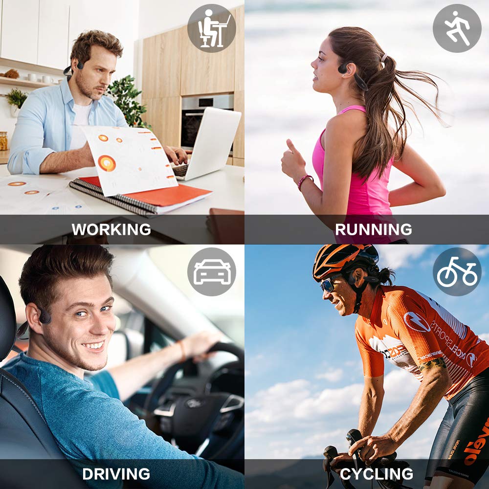 Cuffie a orecchio aperto, cuffie a conduzione ossea, lettore MP3 integrato memoria 8G, auricolari aperti wireless Bluetooth 5.3, per corsa, ciclismo, lavoro, nero