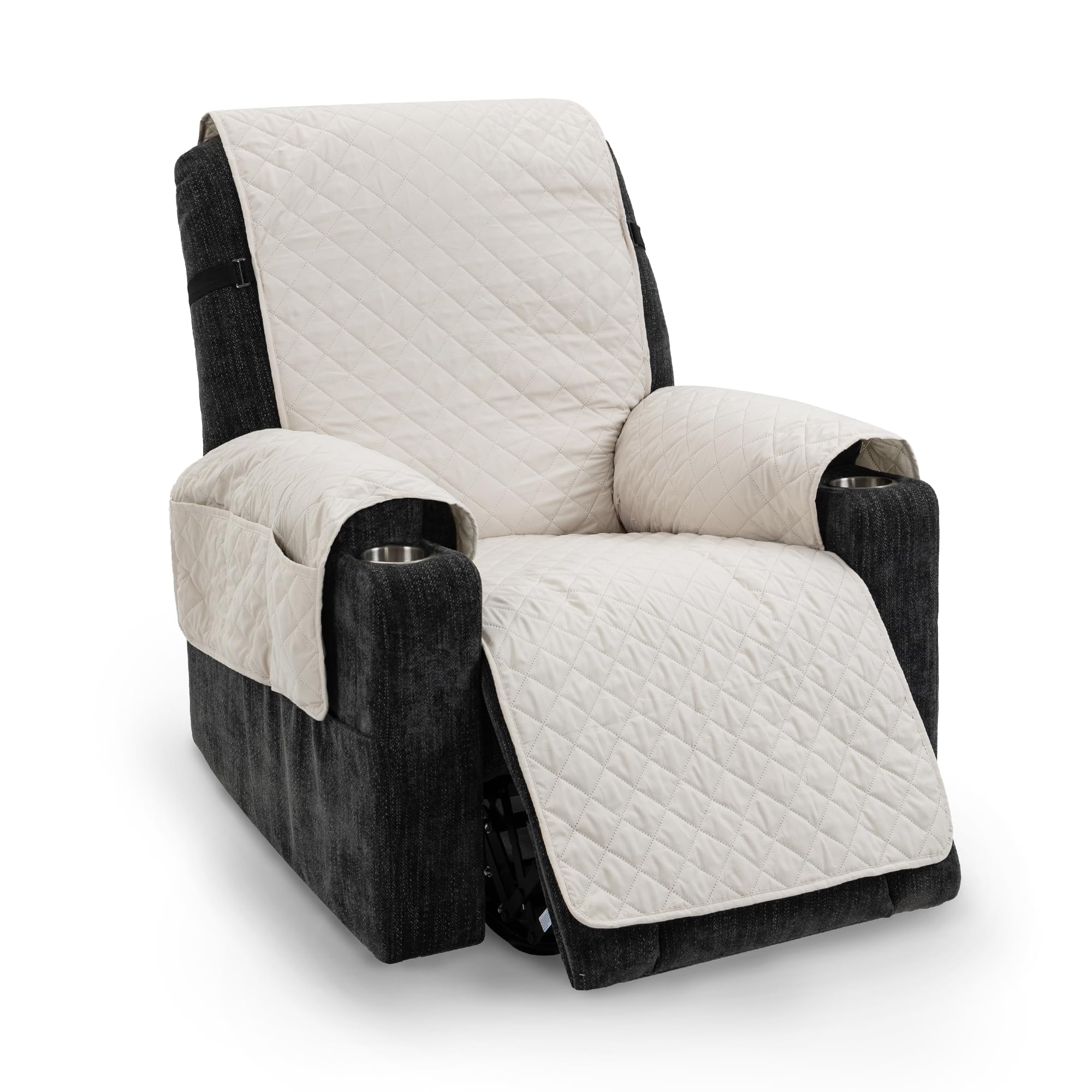 Copripoltrona Reclinabile In Velluto Elasticizzato 4 Pezzi – Con Tasche E Antiscivolo – Bianco – Per 1 Posto – Universale E Lavabile - 2