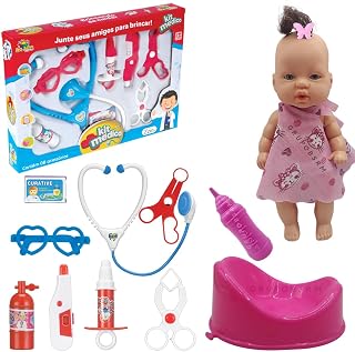 Kit Maleta Médico Infantil Brinquedo Faz de Conta Mini Doutor Médica Enfermeira + Boneca Que Faz Xixi Bonequinha Nicinha Presente Dia Das Crianças Para Meninas