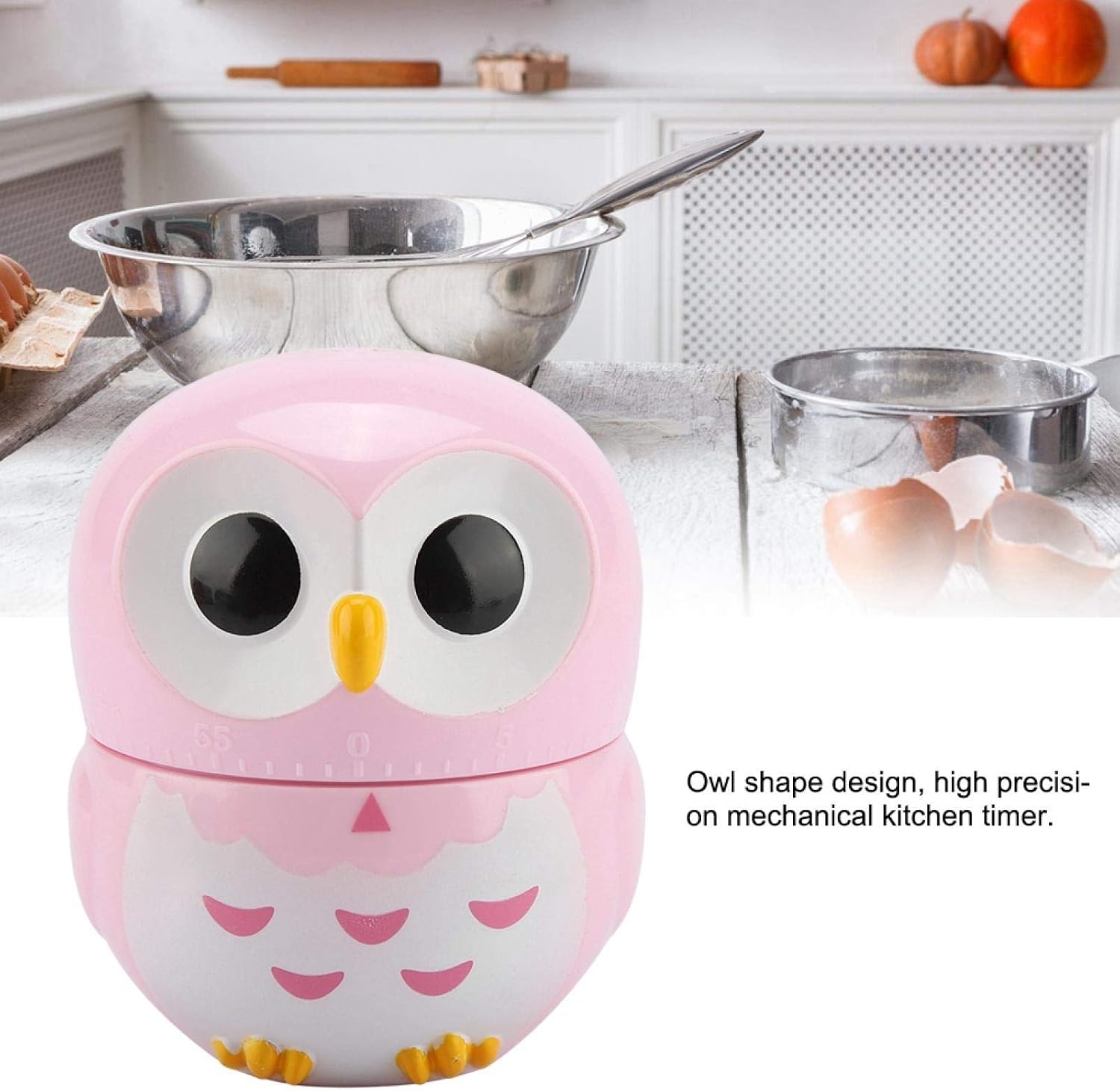 Cooking Timer, Cute Owl Shape Kitchen Timer, 55 Minutes Mechanical Rotating Timers for Cooking,Retro Kitchen Timers with Loud Alarm(pink1)