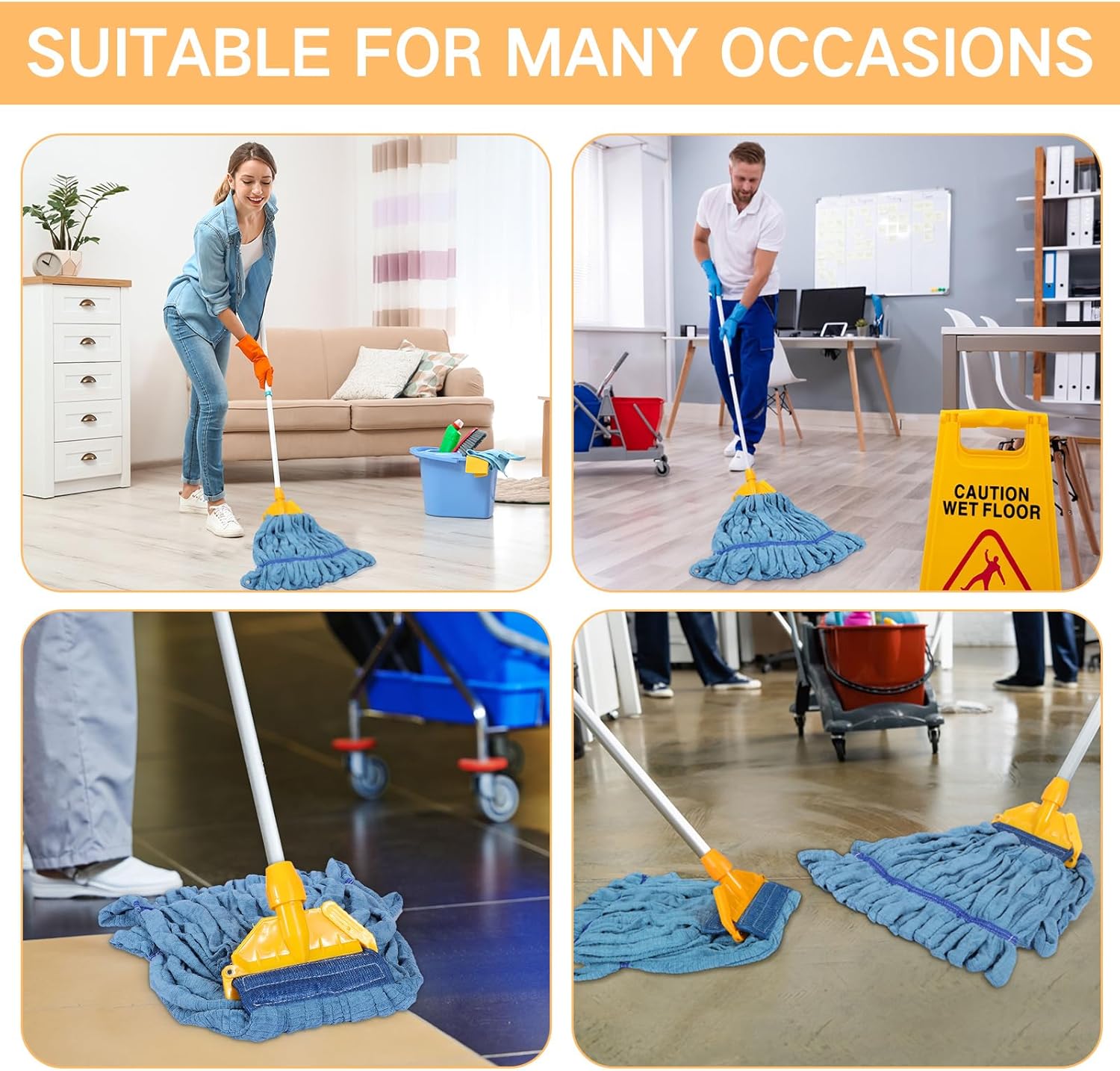 Lallisa 16 Pcs Bulk Commercial Mop Head Replacement 18 oz Tube Microfiber Mop Heads for Floor Cleaning Industrial Mop Heads Blue Looped End Wet Mop Head Refill for Home Commercial Industrial Use