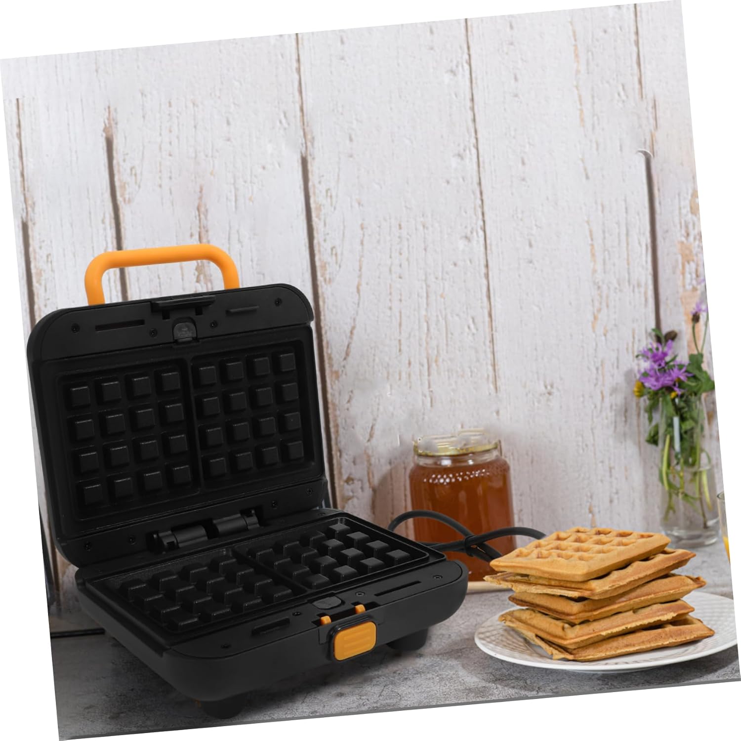 Garneck 1set Non-stick Waffle Maker Breakfast Machine Anti-skid Base for Home Use Dual-sided Heating for Waffles and Sandwiches Compatible Voltage
