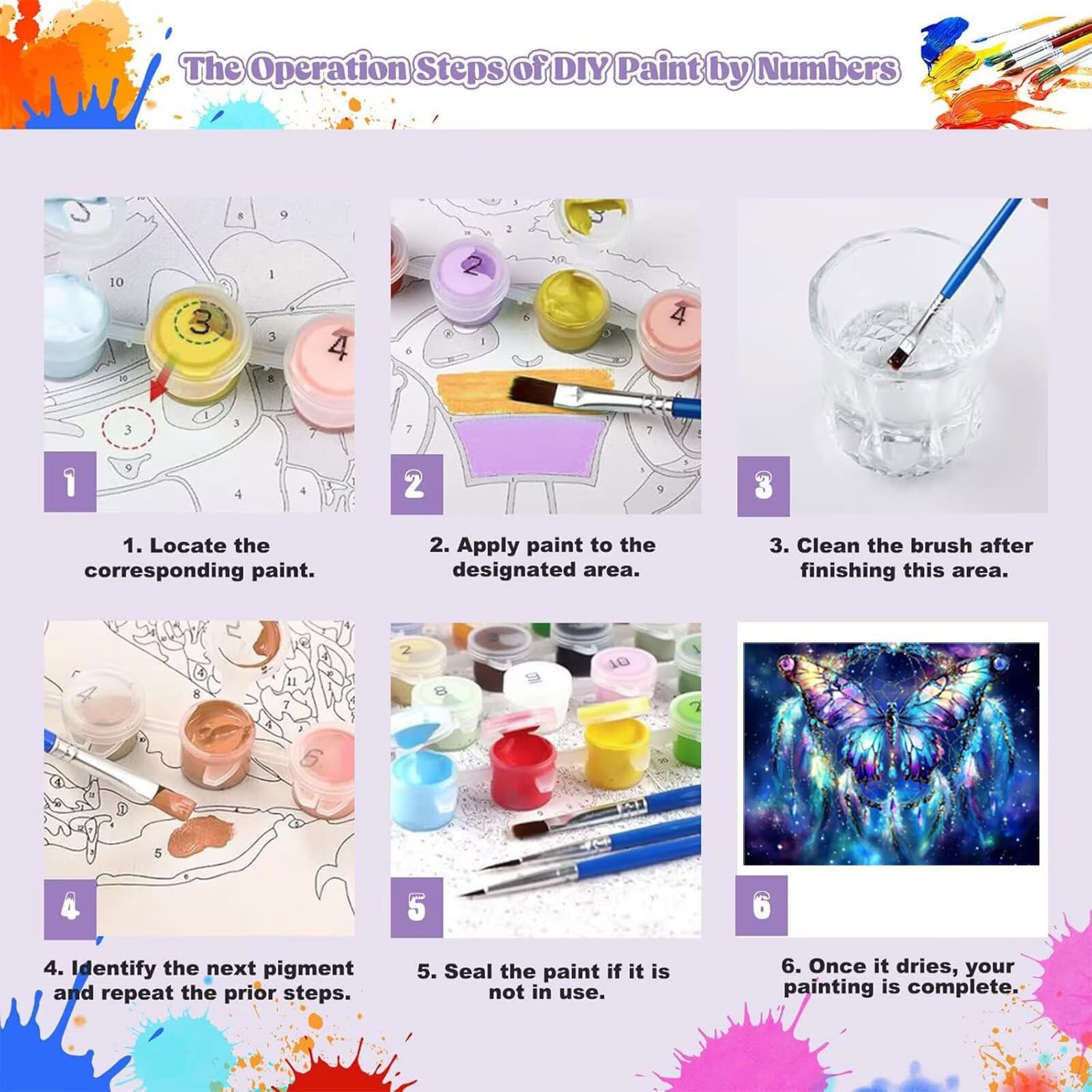 Peinture Numero Adulte Papillon Coloriage par Numero Adulte Attrape RêVes DIY Paint by Numbers, avec Pinceaux Peinture Loisir Creatif Enfant Cadeau Femme, Pour Decoration Maison 90x120cm H - 959