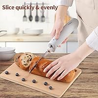 Vista 5 de Cuchillo eléctrico profesional inalámbrico recargable de fácil rebanada con 4 cuchillas de acero inoxidable dentadas recíprocas, talla de carnes