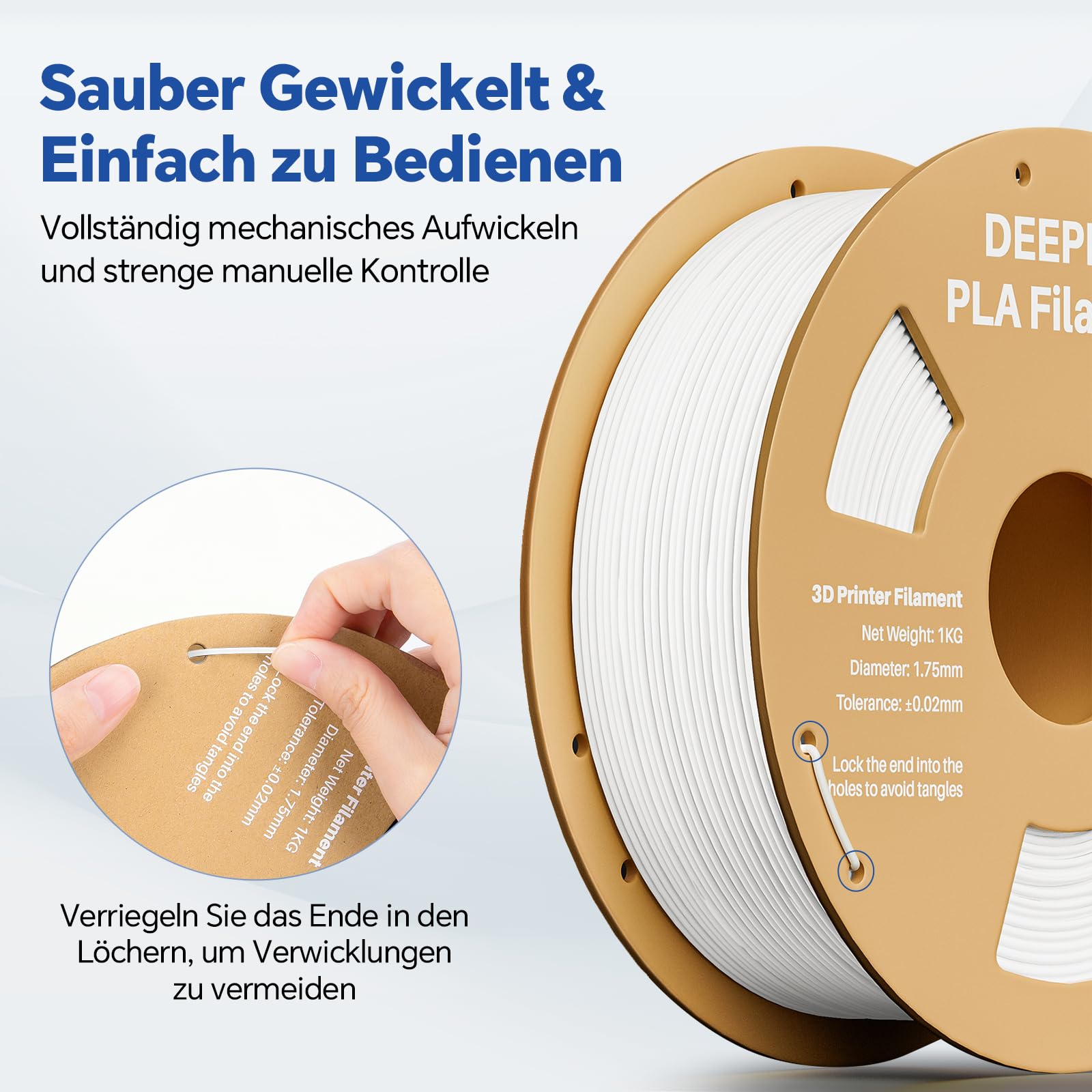 DEEPLEE PLA Filament 1.75mm 4kg (1KG/Spool) Maßgenauigkeit +/- 0,02 mm Weiß für FDM 3D Drucker