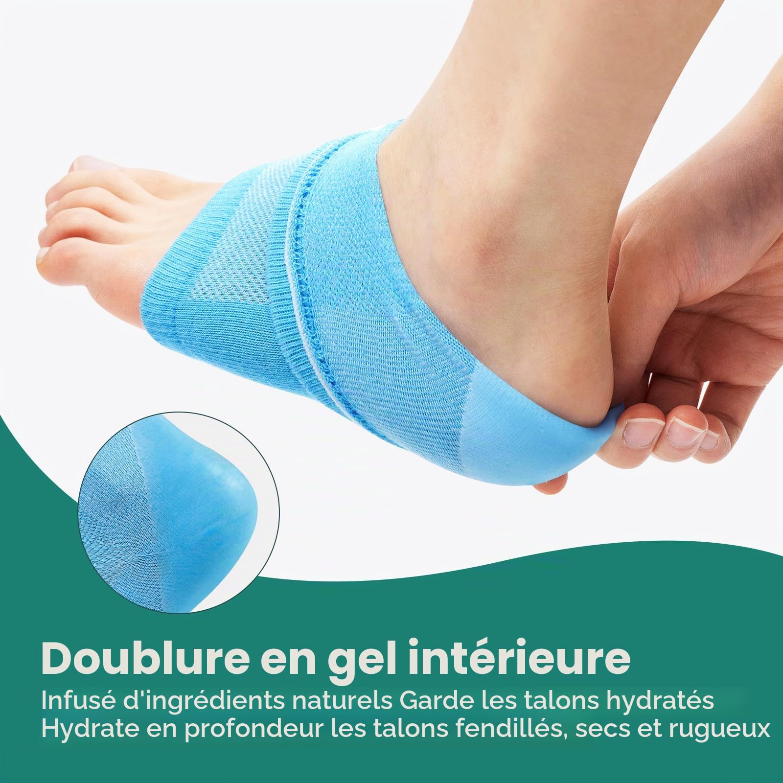Welnove Lot de 2 paires de chaussettes hydratantes à talon Extrait d'aloe vera Doublure en gel pour pieds secs Traitement de réparation du talon fissuré