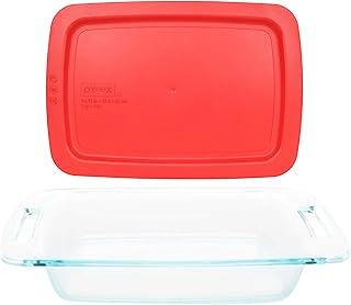 C-232 2qt Easy Grab Glass Baking Dish & C-232-PC Red Food Storage Replacement Lid - Made in USA