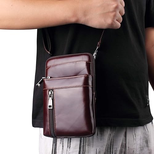 Miniatura 9 de Funda de cuero genuino para cinturón vertical para teléfono inteligente, soporte para teléfono celular, funda con tapa, bolso de mensajero de viaje