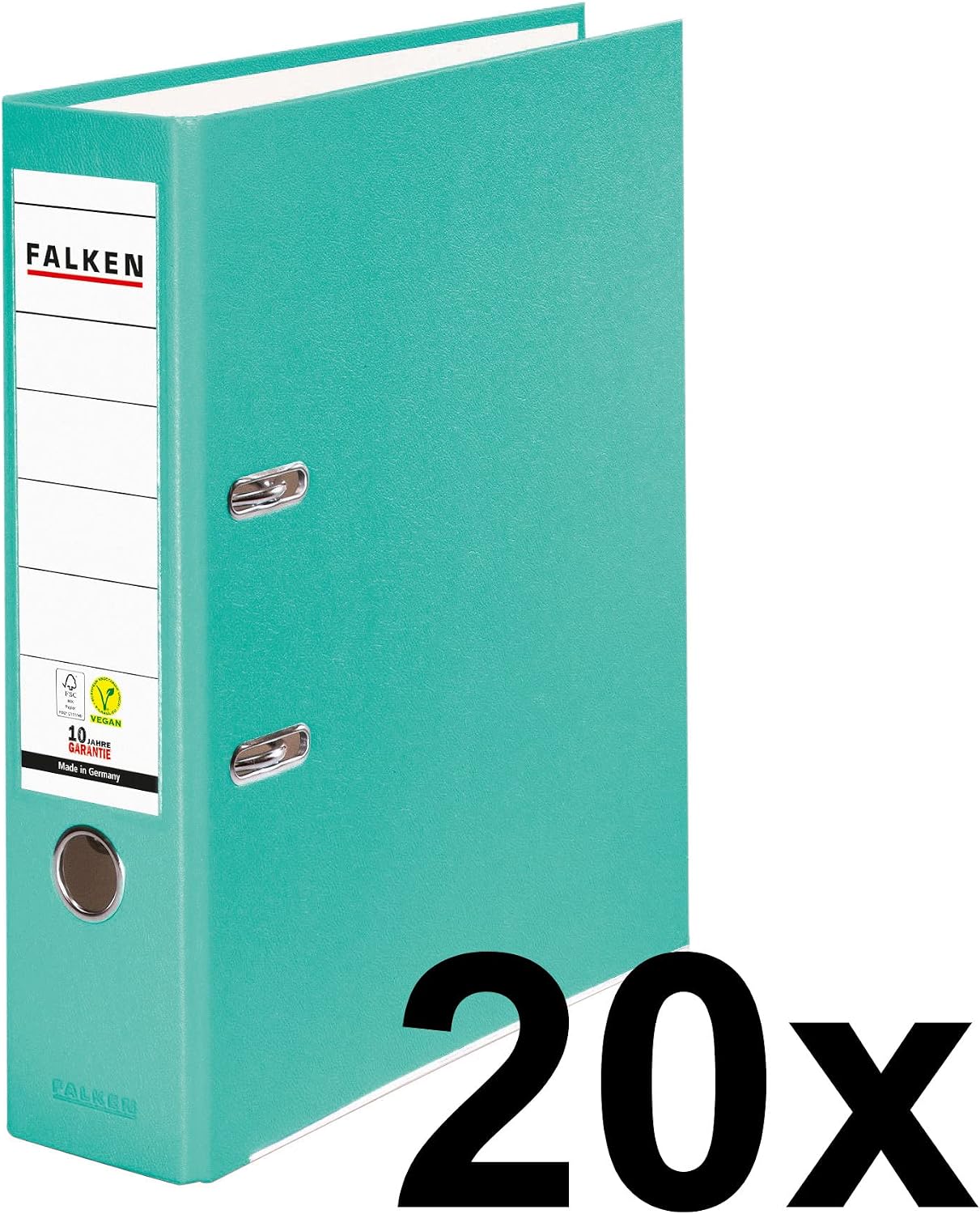 FALKEN Vegan PP Lever Arch Files, A4, 8cm Spine - Turquoise, Pack 20