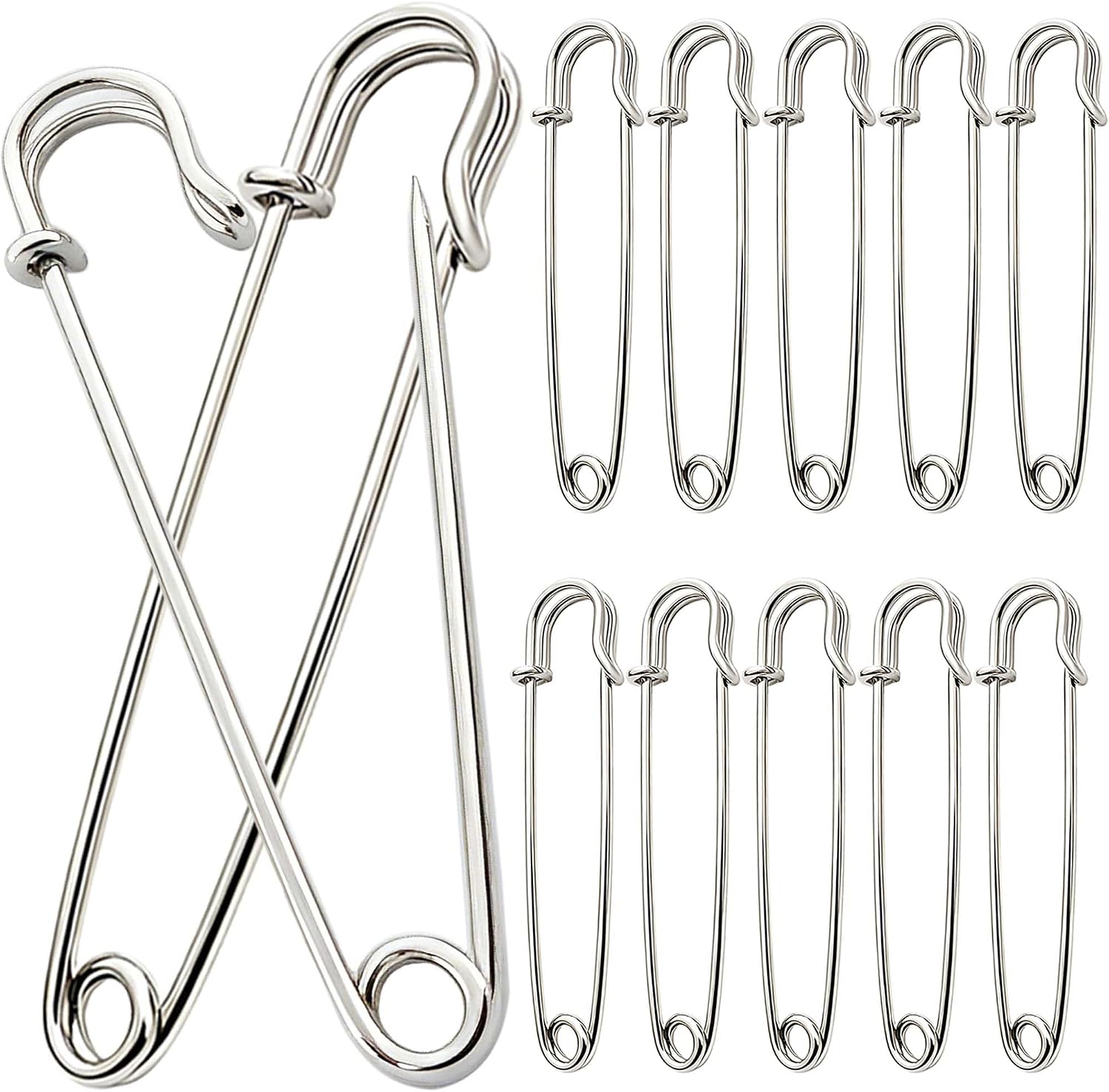 20Pcs 3 Inch Large Safety Pins Heavy Duty, Steel Big Safety Pins for Clothes, Blankets and Quilting, Strong Fasteners for Laundry, Crafts, Leather, Canvas and Thick Fabric