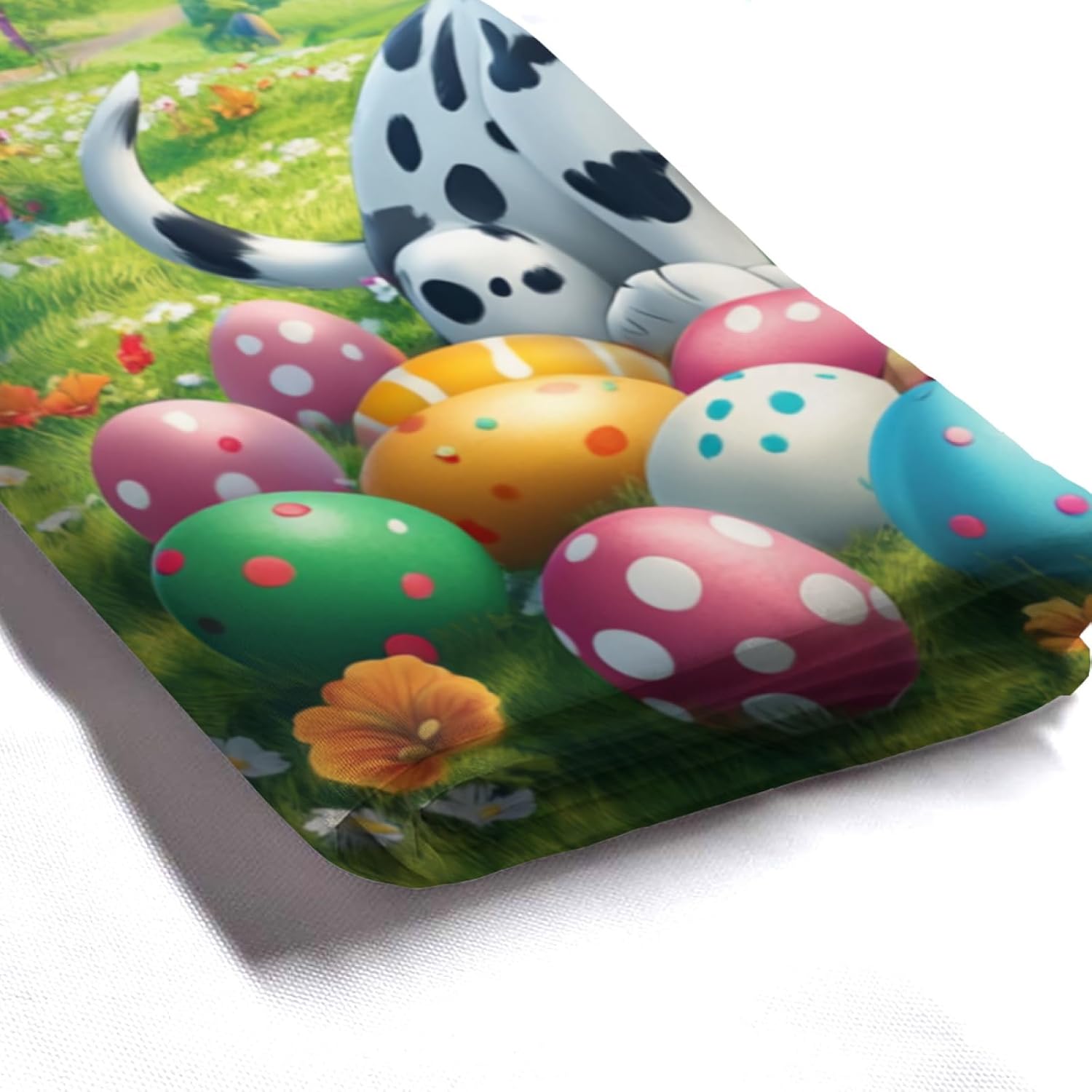 NGZ Easter Dalmatian Shower Curtain 72 x 72 Inches, Easter Happiness Dalmatian in Garden Scene with Cake, Spring Floral Shower Curtain Set with 12 Hooks for Bathroom Decor