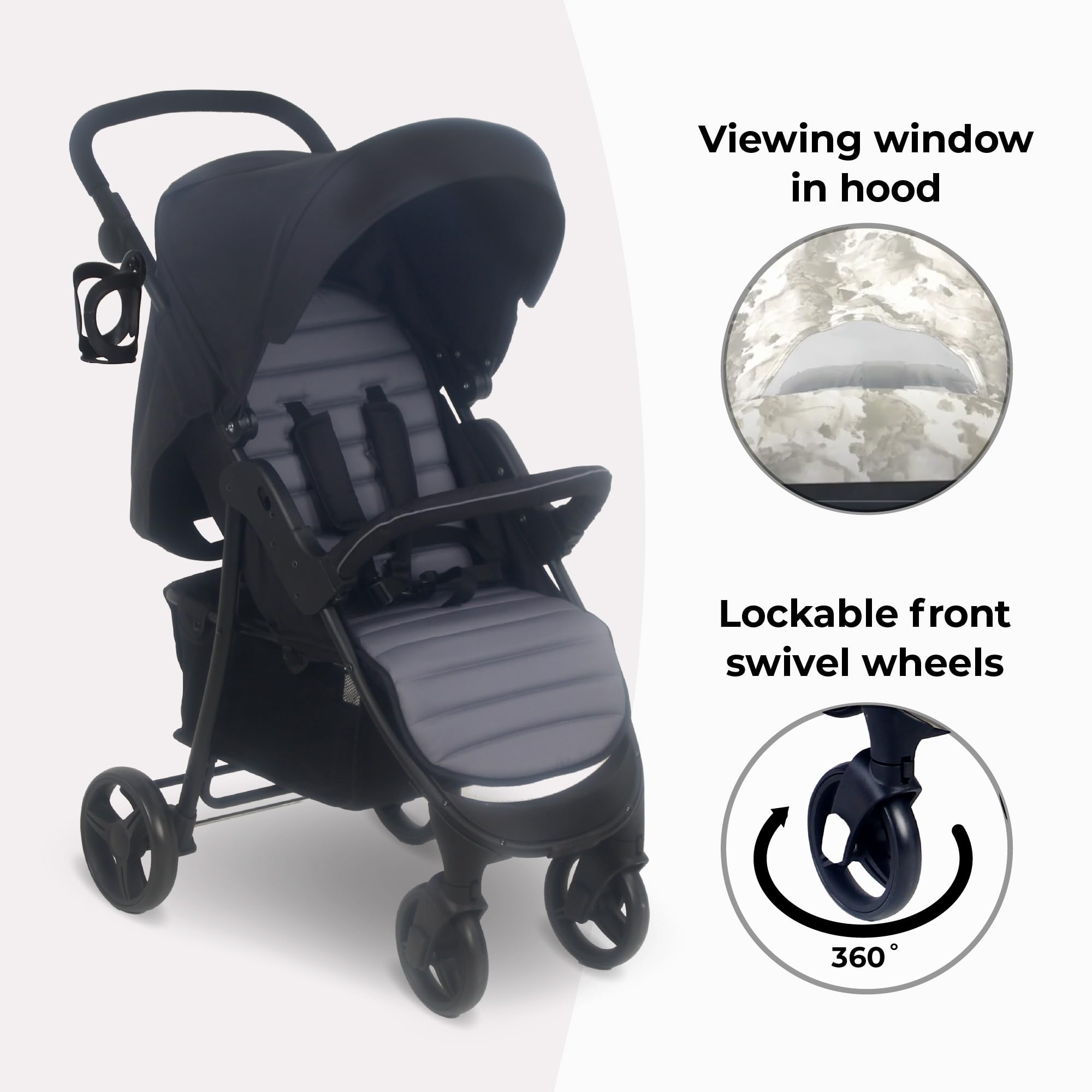 My Babiie MB30 Pushchair – from Birth to 4 Years (22kg), Easy Compact Fold, Large Shopping Basket, Adjustable Handle, Stroller Includes Cup Holder, Rain Cover – Black & Grey — view 7