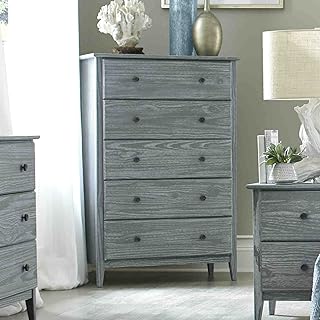 Grain Wood Furniture Greenport 5-Drawer Chest, Solid Wood with Brushed Grey Finish