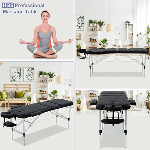 Miniatura 2 de Mesa de masaje de aluminio, cama de spa portátil de masaje de 3 pliegues, cama de salón de masaje profesional, altura ajustable, cama de masaje con