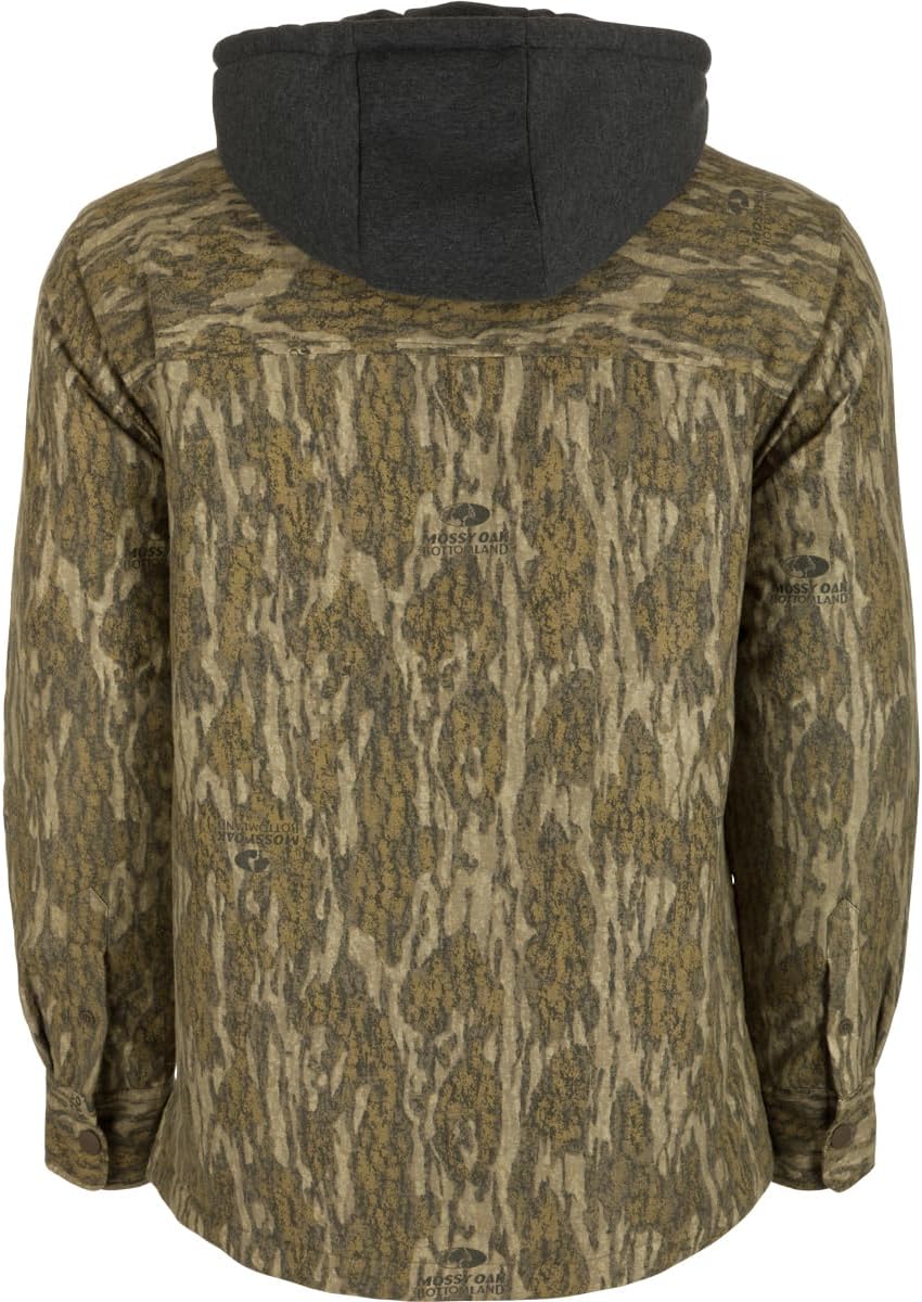 Drake Waterfowl Men's The Campfire Flannel Hoodie, Flannel Jacket, Jac Shirt (US, Alpha, Large, Regular, Regular, Mossy Oak Bottomland)