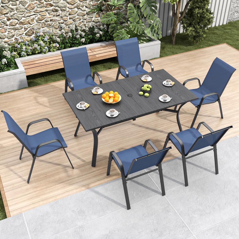6-Piece Outdoor Dining Set with Ergonomic Seats, 350 lb Capacity per Chair, All-Weather Rust-Resistant Metal Frame, Waterproof Teslin Fabric, Ideal for Patio, Garden & Commercial