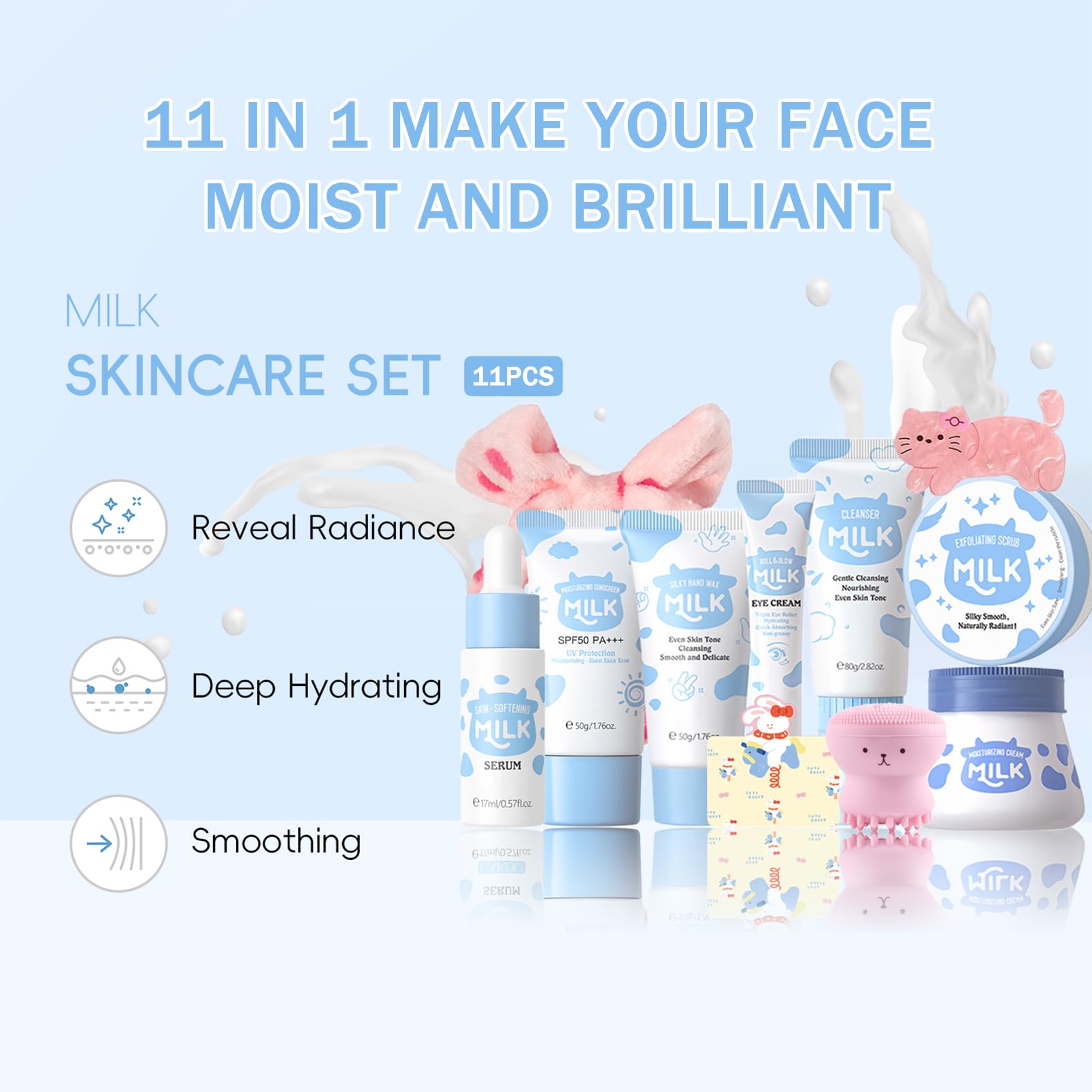 Amazon.com : 11 In 1 Milk Skincare Set for Women & Teens, Travel