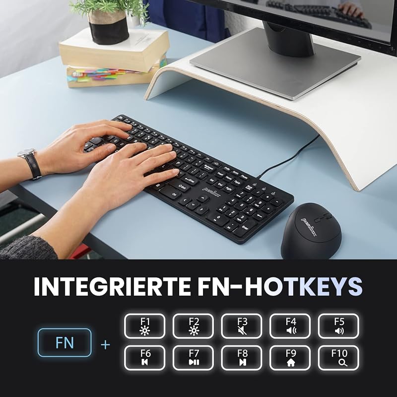 Perixx PERIBOARD-331 Vezetékes USB Billentyűzet, Vékony Dizájn, Nagy Betűs, Fehér Háttérvilágítás, Német Kiosztás