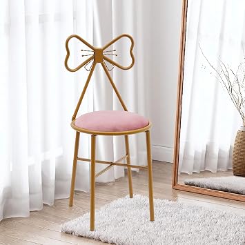 Butterfly Shaped Vanity Chair,Metal Frame Dresser Seat,Butterfly Backrest Chair with Flannelette Cushion,Pink Vanity Makeup Chair Gold Lounge Chairs for Bedroom Dining Living Room