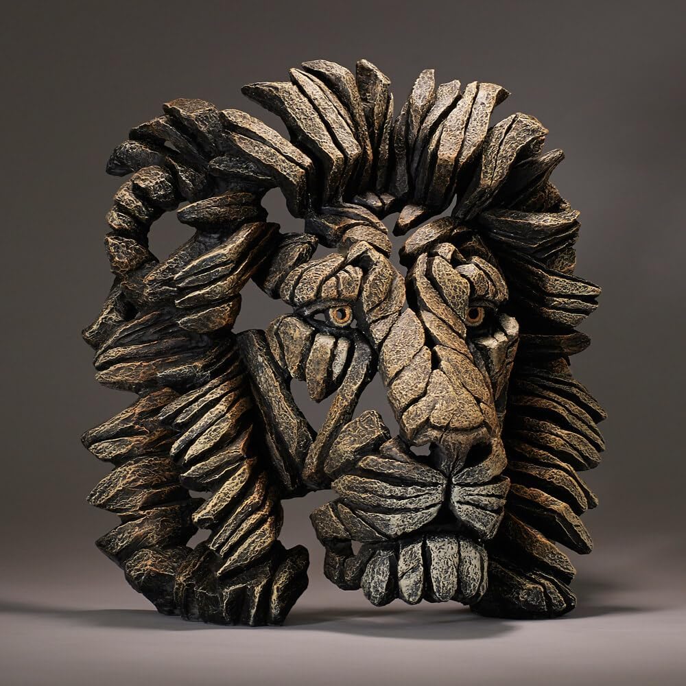 Enesco Edge Sculpture Lion Head Animal Bust Figurine, 16.93 Inch, Gold