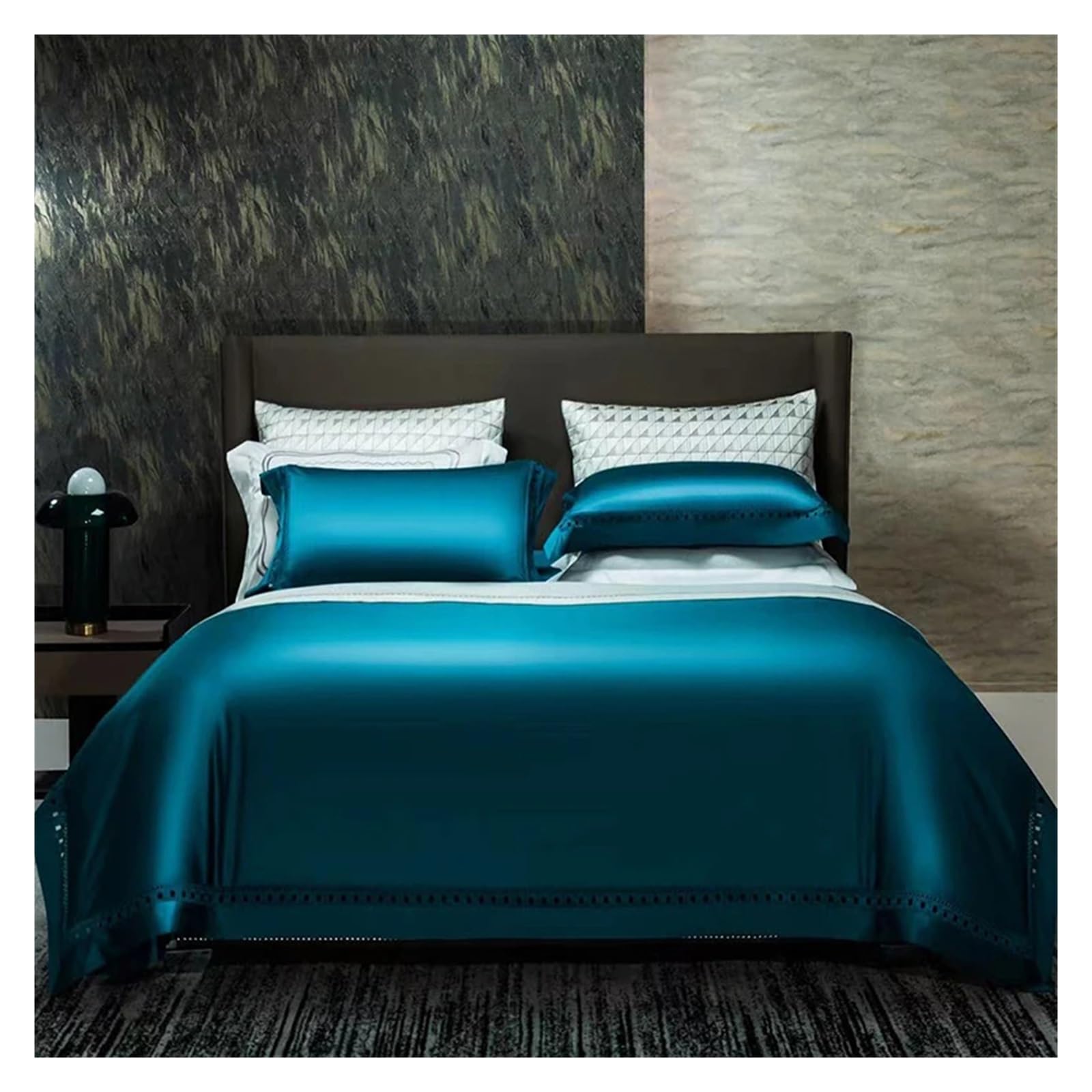 Sbcgfy Blue Duvet Cover Sets, 1500Tc Deluxe Egyptian Cotton King Size Duvet Cover Set Organic Washed Cotton, Linen Texture, Luxurious Soft Breathable Bedding Set,-Queen