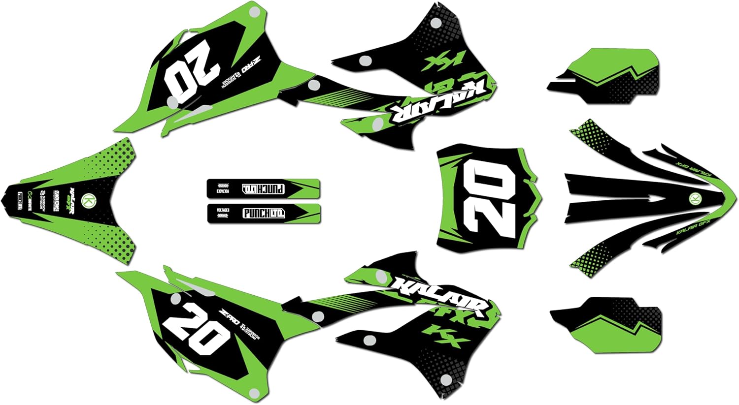 Graphics Kit for Kawasaki KX85 / KX112 (2022-2026) Spear Series Green 9 Mil - Easy Go - Dirt Pit Bike Motorcycle Sticker, Dirtbike Racing Decal Motocross Accessories no-Plastics