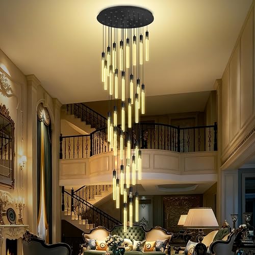 Flashing God Long Chandeliers for High Ceiling Black Bubble Crystal Chandelier Large Foyer Entrance Chandeliers for High Ceiling Big Crystal Chandelier LED Dimmable 2700K-6000K