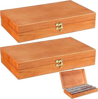 Sliner 2 Pack Wooden Coin Collection Storage Box Solid Wood Coin Holder Slabs Storage Cases Set Keepsake Organizer Boxes for Collectors Medals Badges Large Capacity Gift Supplies Collector 60-66 Coins