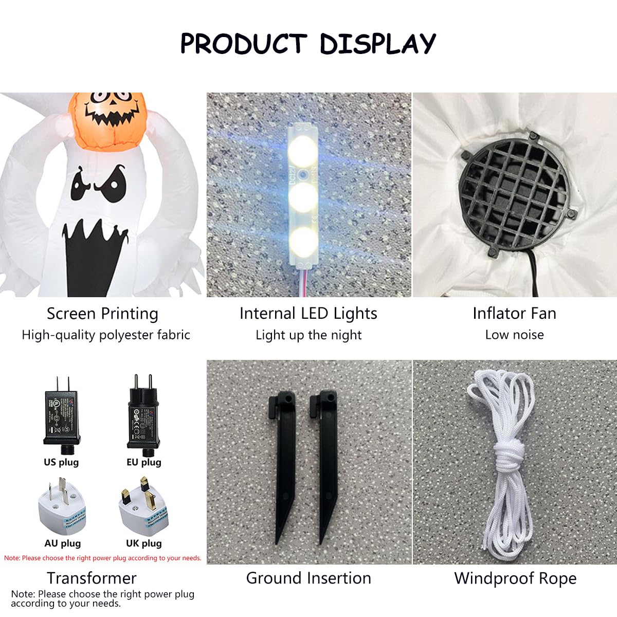 YUONNY 1,8m Décoration Gonflable Lumineux Halloween, Modèle Fantôme & Petite Citrouille Gonflable avec Lumières LED Intégrées, Ornements Halloween pour Jardin Pelouse Cour Intérieur Extérieur Fête