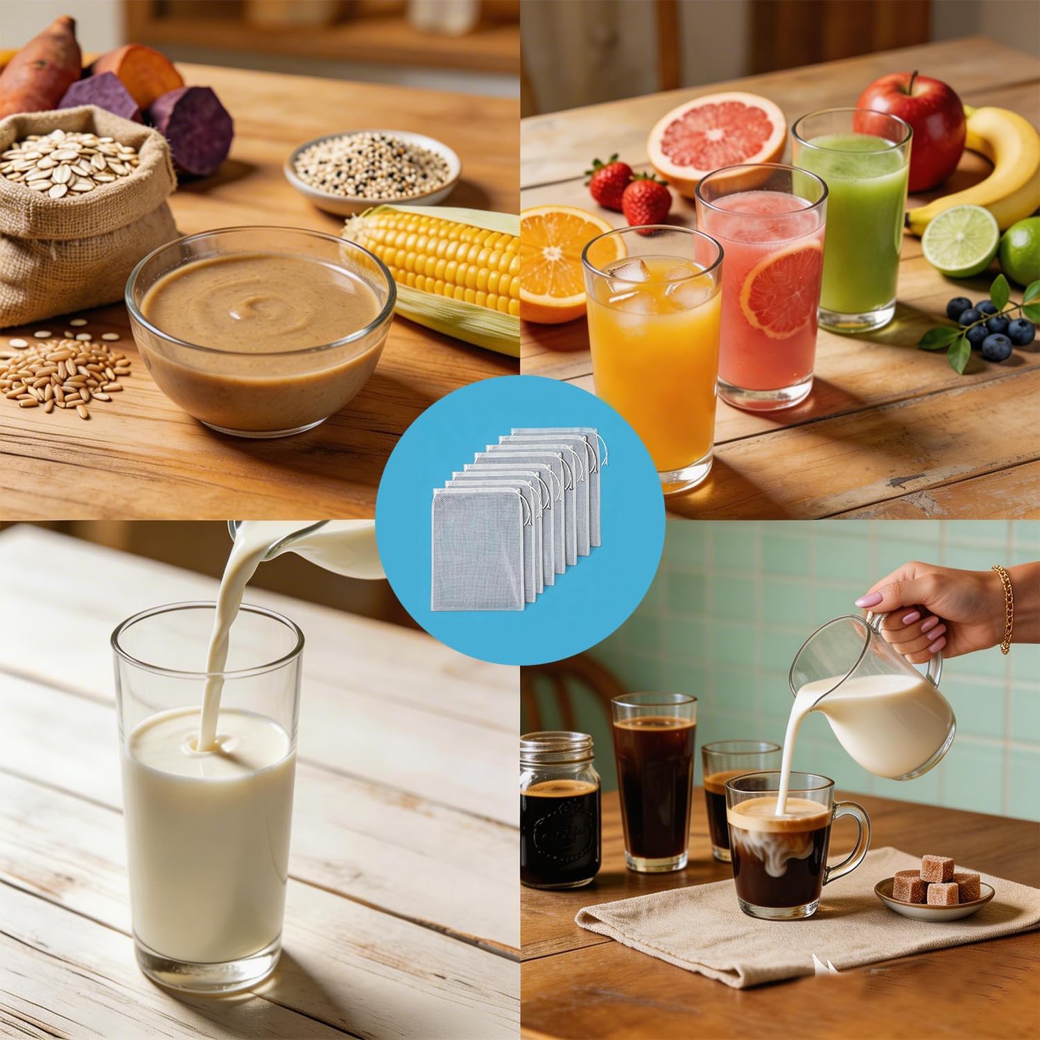 8 Pcs Cheese Cloth Bag for Straining Reusable Nut Milk Bag 12 x 8 Inch Yogurt Strainer 200 Mesh Fine Mesh Strainer for Filtering Yogurt Juice Coffee Tofu Tea Cheese