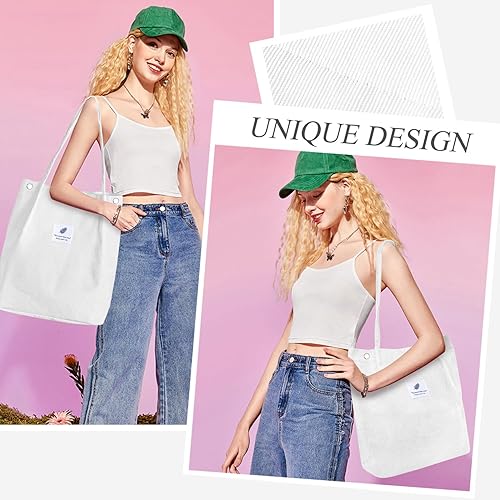 Vista 319 de Tote - Bolsa de hombro reutilizable de pana de gran capacidad con bolsillos interiores para mujeres y niñas Rayas